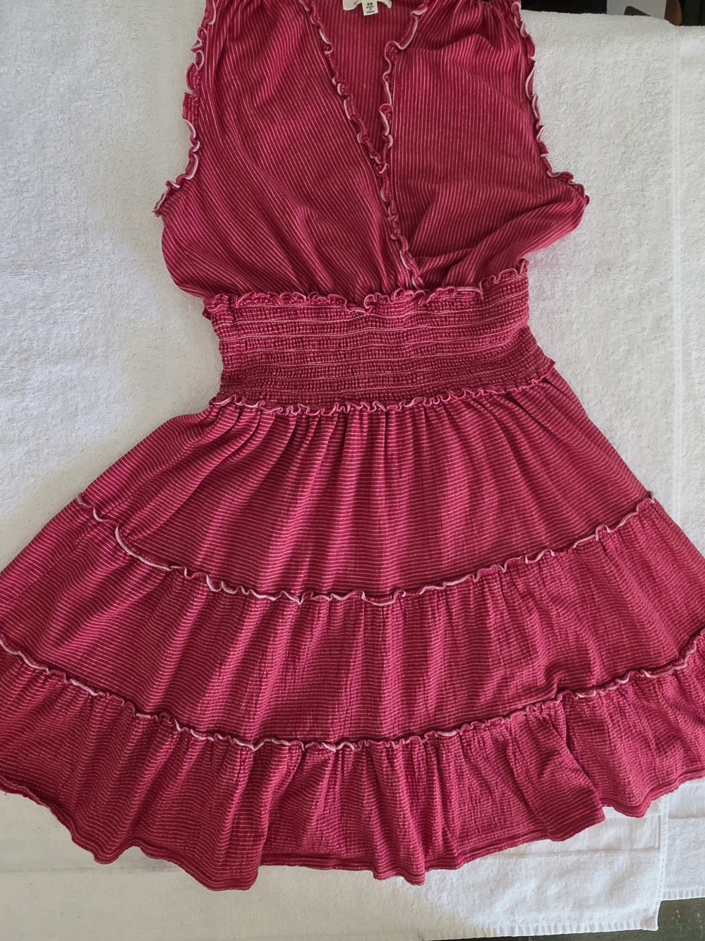 Max Studio Red Striped Sleeveless Smocked Waist Ruffle Tiered Mini Dress